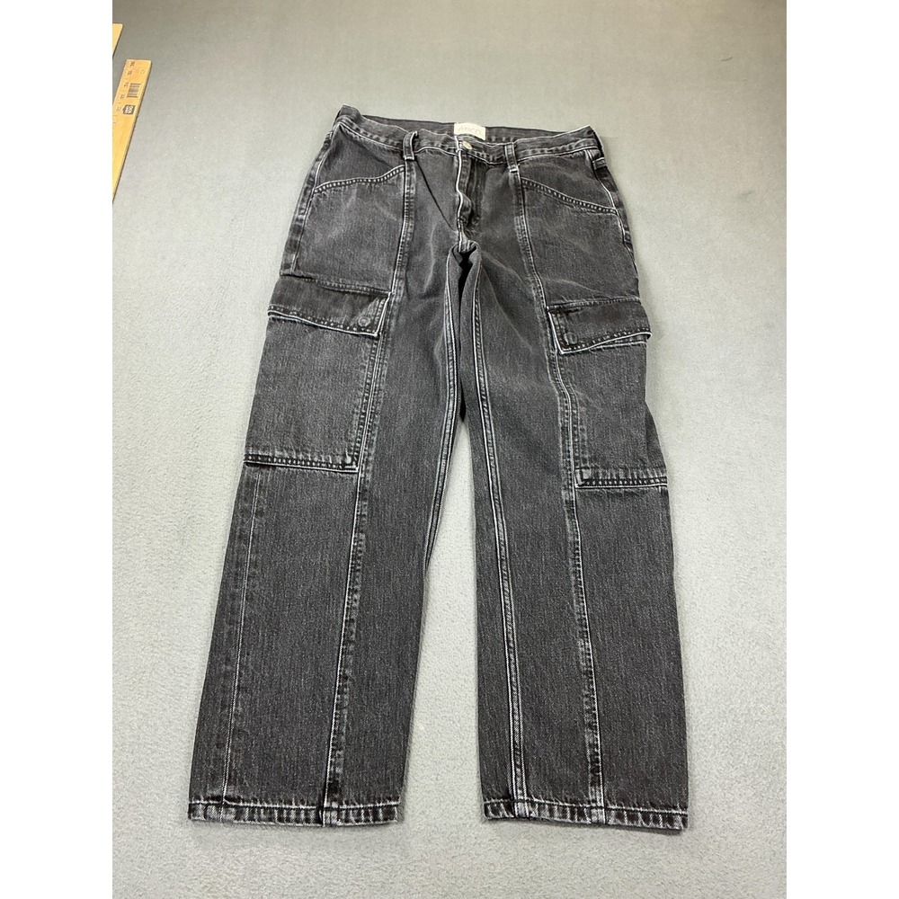 Etica Pax Slim Cargo Jeans Womens 28 Gray Charcoal Wash High Rise Straight Denim
